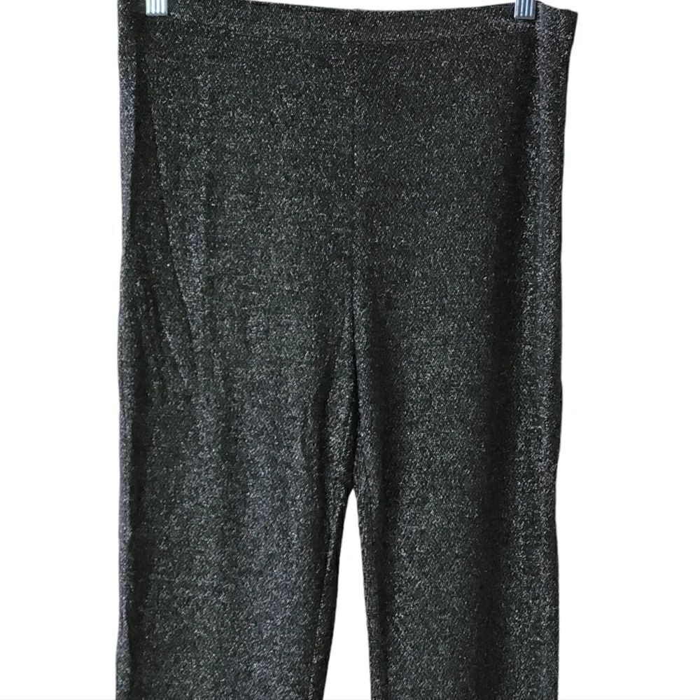 Lurex Flared Long Pants Bell Bottom Silver Gray Glitter Knit Jersey - Picture 10 of 13